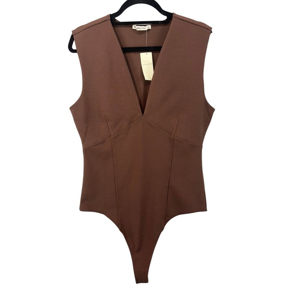 NWT Abercrombie & Fitch Bodysuit Womens XL Brown Sleeveless Seamed